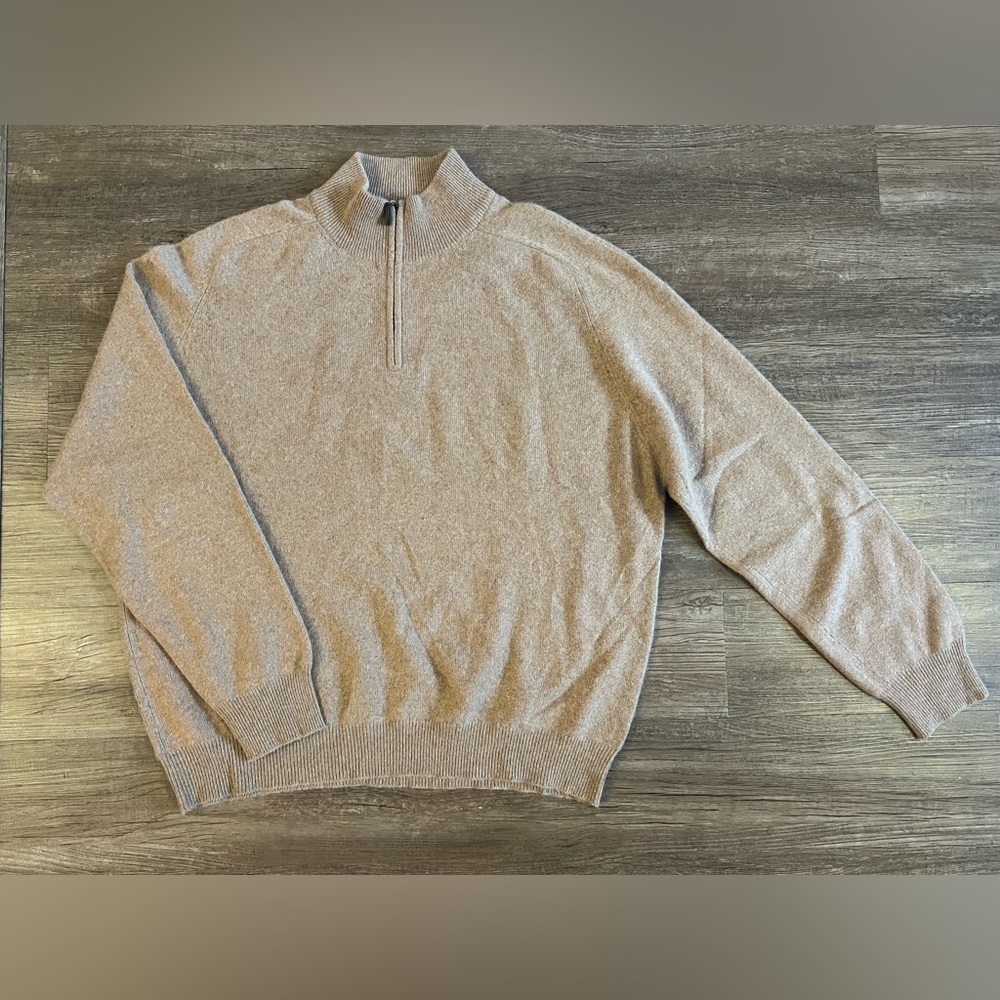 John‎ Ashford Men’s 100% Cashmere 1/4 Zip Sweater Tan Size XXLarge Pullover C17